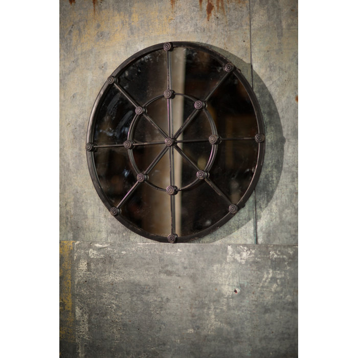 Gracie Oaks Sachiko Distressed Round Cast Iron Accent Mirror & Reviews